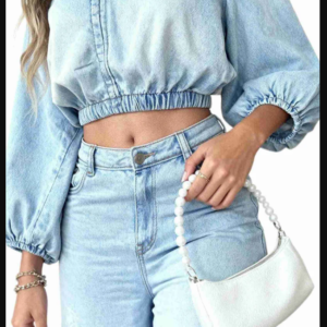 Conjunto pantalón y blusa en denim azul medio
