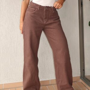 Jean Wide Leg café  o marrón rigido en denim premium