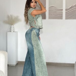 Set wide Leg en denim rígido